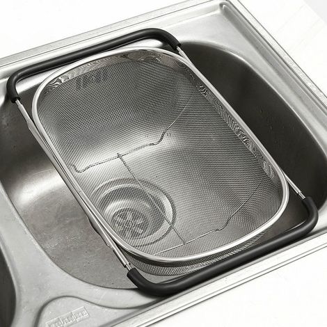 Passoire extensible en acier inoxydable pour évier avec poignées 33 x 23,5 x 10,5 cm - Passoire d'évier de cuisine - Passoire à pâtes (1/4)