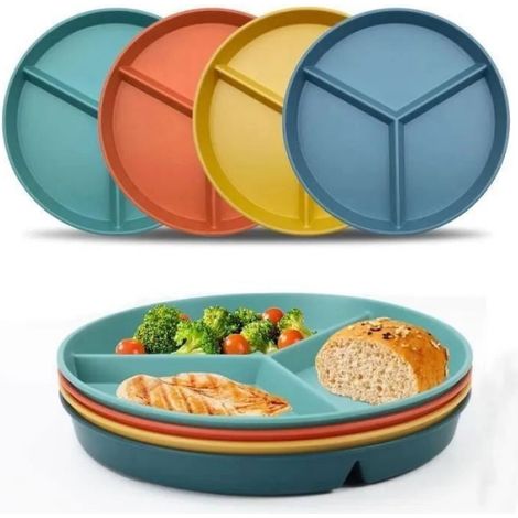 Assiette Plate 3 Compartiments - 23 cm - Polypropylène Sans BPA - Réutilisable - Pour Adultes et Enfants - Lot de 4 (1/5)