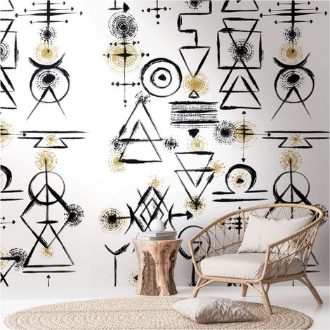 Photo wallpaper Profhome 391981 hot embossed non-woven wallpaper smooth ethnic style matt white black gold 1.59 m x 2.8 m (1/4)