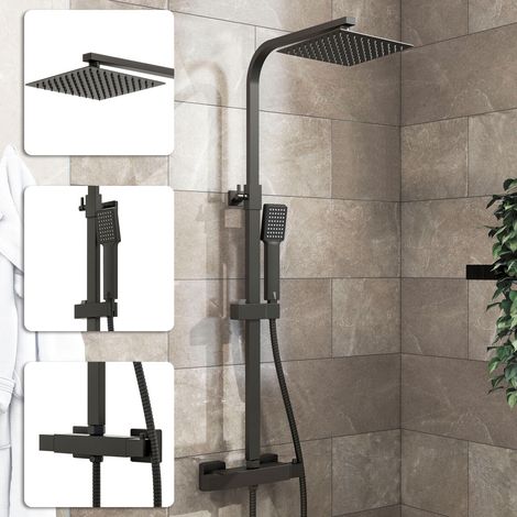 SKY Thermostatic Mixer Shower Square Black With Dual Head Rainfall Head Handset Bathroom (1/5)