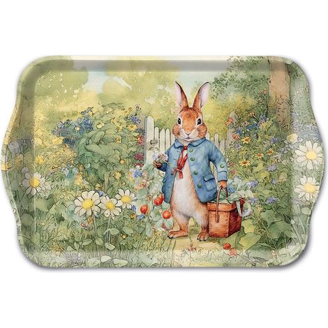 Mini plateau rectangulaire en mélamine Lapin au jardin fleuri