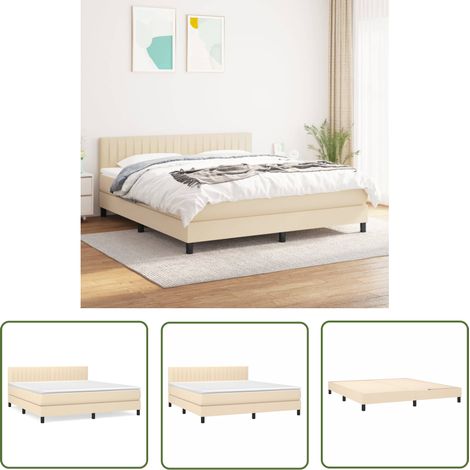 The Living Store Boxspringbett mit Matratze Creme 160x200 cm Stoff - Boxspringbett - Doppelbett - Cremefarbenes Bett - Bettenrahmen - Matratze (1/5)