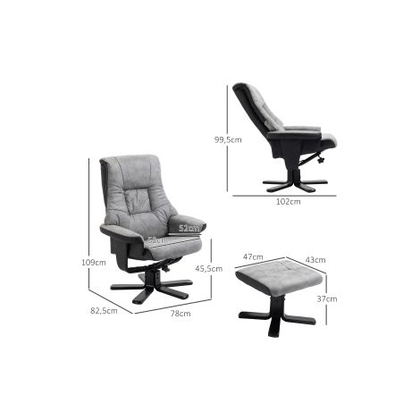 Fauteuil relax gris en microfibre avec repose-pieds, pivotant et inclinable pour salon et espace détente (1/5)