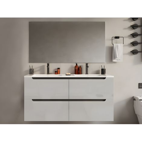 Mobile da bagno sospeso con doppio lavabo da incasso 120 cm Bianco - SELITA