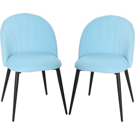 HOMCOM Set 2 Sedie da Cucina in Velluto con Schienale a Conchiglia, Azzurro