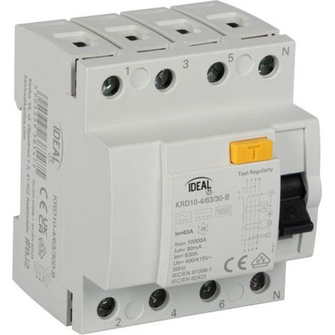 Disjoncteur Différentiel 4P – 63A – 30mA – Type B – Rail TH35 – IP20 (1/2)