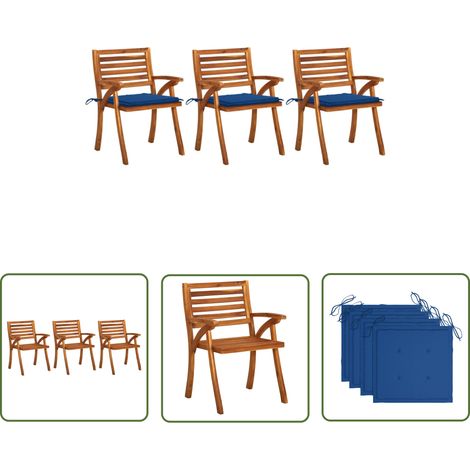 The Living Store Chaises à manger de jardin avec coussins lot de 3 Acacia massif - Chaise De Jardin - Fauteuil De Jardin - Acacia Massif - Meubles De Jardin - Mobilier De Jardin (1/5)