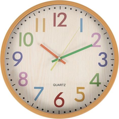 Horloge murale silencieuse sans tic-tac pour enfants, horloge décorative colorée à piles pour chambre d'enfant, crèche, école, salle de classe (1/4)
