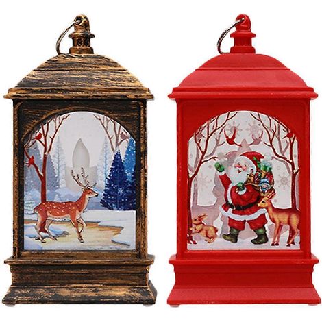 Lot de 2 lampes de Noël originales en forme de citrouille, lanternes à vent LED, veilleuses décoratives (2 styles)-13x6.8cm