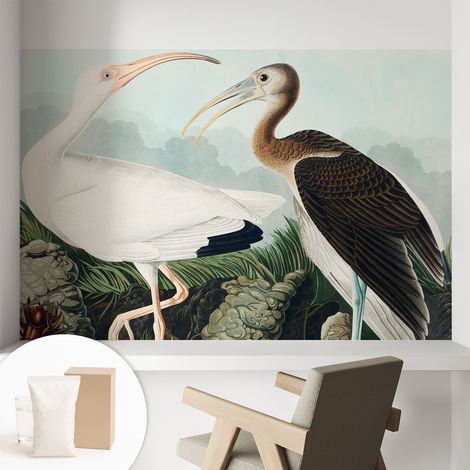 Papier peint intissé décoratif pour chambre et salon Design moderne à poser facilement - Colle incluse gratuite Couple d'oiseaux 104x70 cm (1/5)