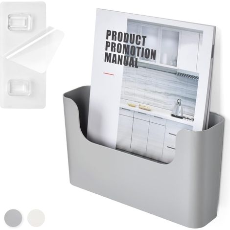 Adhesive File Holder for Door Mail and Magazine Organizer, Wall Mount for Office, Single Pocket (Grey-1) (1/5)