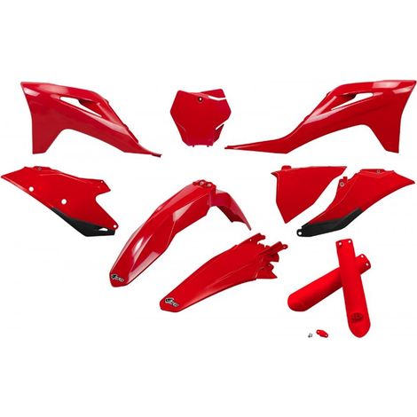 KIT DI PLASTICA UFO (KIT COMPLETO) CON COPERTURE TELESCOPICHE (AMMORTIZZATORI) GAS GAS MC 125 / 250 '21-'23, EX 250 / 300 '21-'23, MC-F / EX-F 250 / 350 / 450 '21-'23 ROSSO
