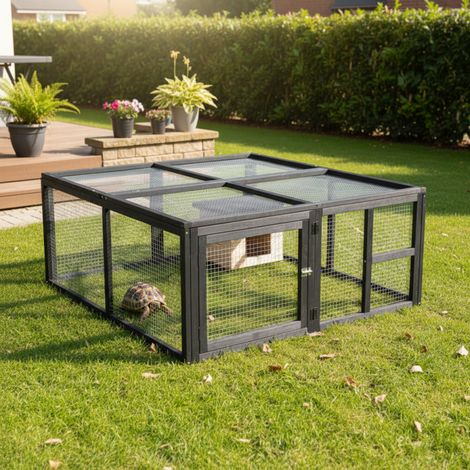 Enclos Tortues Extérieur Bois 120x110x50cm Pliable Shelty Pet (1/5)