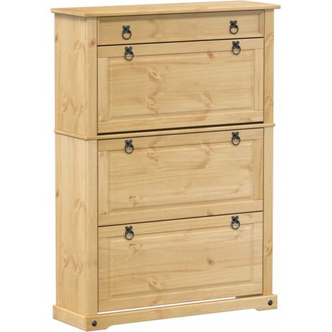 Armoire à chaussures range chaussures rangement meuble entrée couloir salon Corona 99 x 32 x 138 cm bois de pin massif brun (1/5)