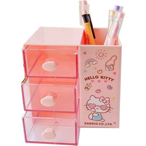 Boîte de rangement de bureau rose en plastique avec tiroir intégré et compartiments intégrés, idéale pour ranger vos produits de maquillage à la maison. (1/5)