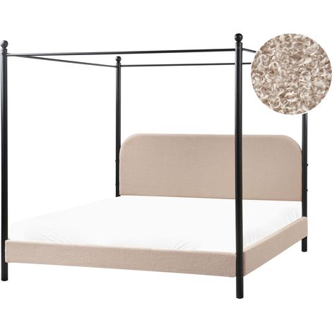 Himmelbett Bouclé DANNEMOIS 180 x 200 cm Taupe