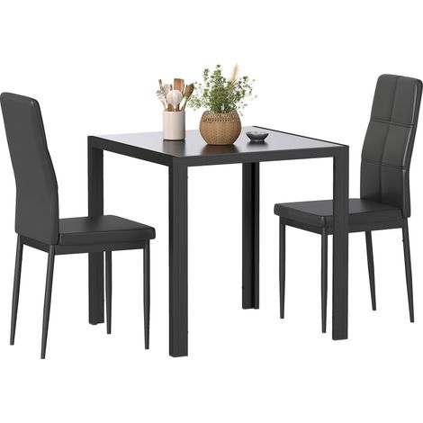 Ensemble table et chaises 2 personnes plateau verre trempé cuisine salon compact design noir