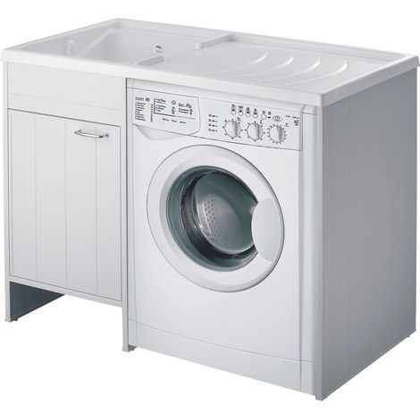 Lavatoio In Vetroresina Con Mobile 1 Anta In Pvc Coprilavatrice 109×60×89 (L×P×H) CM Lato Sinistro Bianco (1/3)