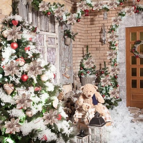 10 Stück glitzernde Weihnachtssternblumen, wiederverwendbare künstliche Weihnachtsblumen (1/5)