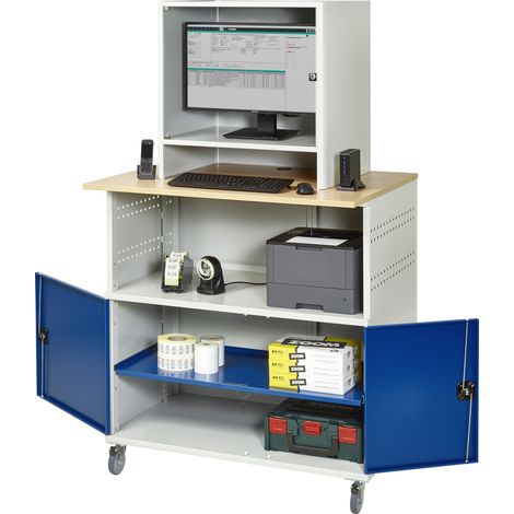 Rau Computer-Tisch 1022 mit Monitorgehäuse T550 mm, B1100xT790xH1890mm, mobil (1/3)