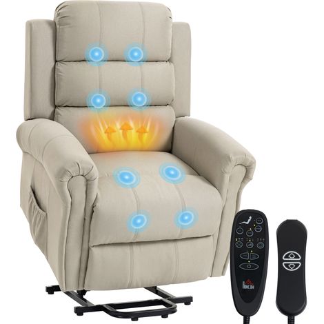 Sillón elevador eléctrico, reclinable eléctrico con función de masaje y calefacción, 87 x 87,5 x 108 cm, beige. (1/5)