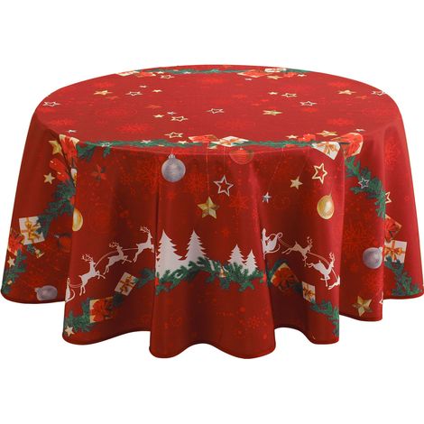 Nappe Anti-taches Noël Rouge - Ronde 160 cm (1/3)