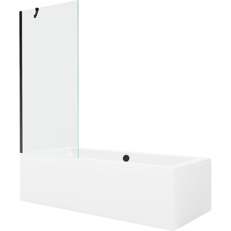 Mexen Cube Rechteckige Badewanne 170 x 80 cm mit Verkleidung und 1-flügeligem Paravent 80 cm, transparent, schwarz (1/5)