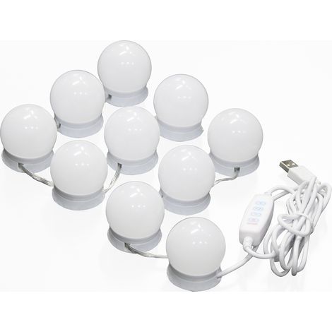 ELEGANT Hollywood Mirror Make Up Mirror Lights with 10 Bulbs Dimmable Switch LED Light USB White Hollywood Vanity Mirror for Bedroom (1/5)