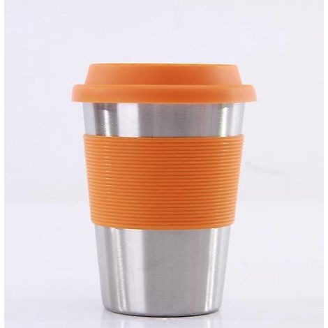 Kinder-Edelstahlbecher, Trinkbecher mit bunten Silikondeckeln, Strohhalmen und Manschetten, orange (1/4)