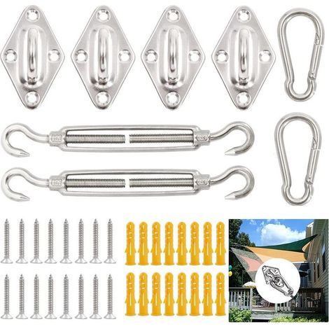 Kit de Fixation Voile d'ombrage,40Pcs Kit de Montage Fixations d'ombrage de Voile,Acier Inoxydable 304 Kit Accessoires de Fixation de matériel,Kit de Fixation pour Voile de Jardin pour Jardin (1/5)