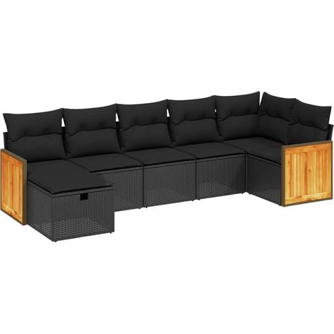 Set Divani da Giardino con Cuscini 7pz Nero Polyrattan vidaXL (1/4)