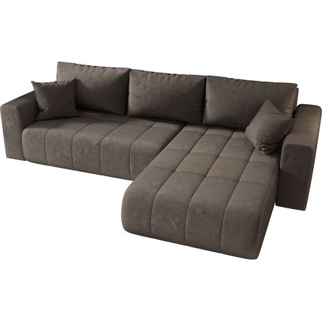 Canapé d'angle convertible en velours MILO angle droit-Marron-angle droit (1/5)