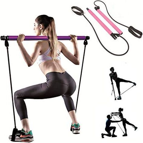 1pcs Portable Pilates Yoga Bar Kit, Pilates Equipment with Resistance Band Bar for Total Body Workout, Yoga, Fitness, Stretch, Resistance Workout at Home（Purple） L9MgcAyVcTj (1/5)