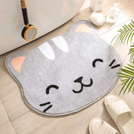 Badematte mit Katzenmotiv, saugfähig und rutschfest, ideal für Wohnzimmer oder Eingangsbereich. (1/5)