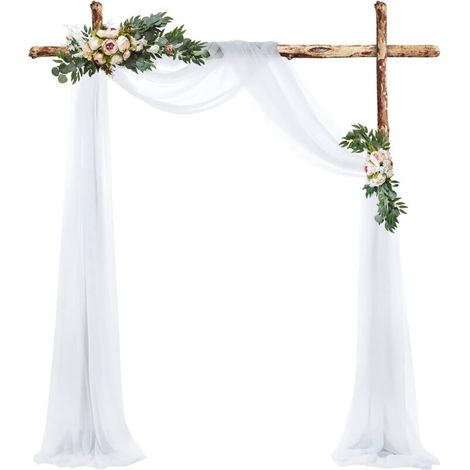 Rideaux en tulle blanc 75 x 600 cm, décoration murale pour arche de mariage, tissu polyester blanc, idéal pour les décorations de fond de cérémonie de mariage ou de fête. (1/5)