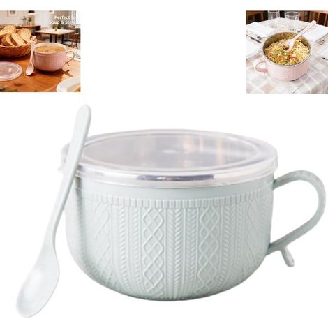 Tazza da 740 ml con coperchio, tazza da zuppa con manico e coperchio, perfetta per zuppe, stufati e caffè - azzurro chiaro. (1/5)