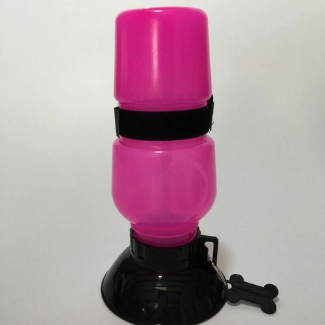Bouteille d'eau pour chien avec bol intégré - Bouteille d'eau de voyage et de transport - Voiture, intérieur et extérieur(rose) (1/5)