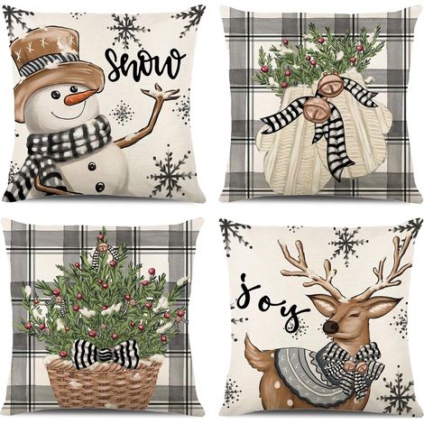 Decoraciones navideñas Fundas de cojín navideñas 45x45 cm, juego de 4, decoraciones navideñas para sofá y sillón, decoración del hogar (1/5)