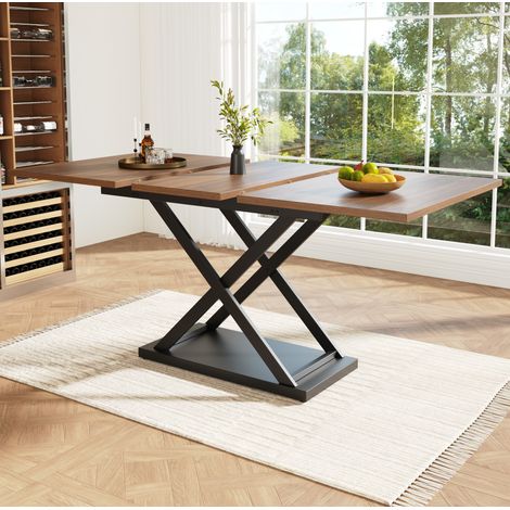 Mesa extensible 120-160 x 80 cm, tablero efecto nogal y estructura negra HAVRYA (1/5)