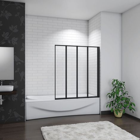Aica 900x1400mm New Black Framed 4 Folding Pivot Shower Bath Screen Panel