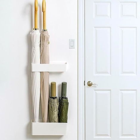 Wall-mounted umbrella stand - Removable drip tray - Space-saving - White