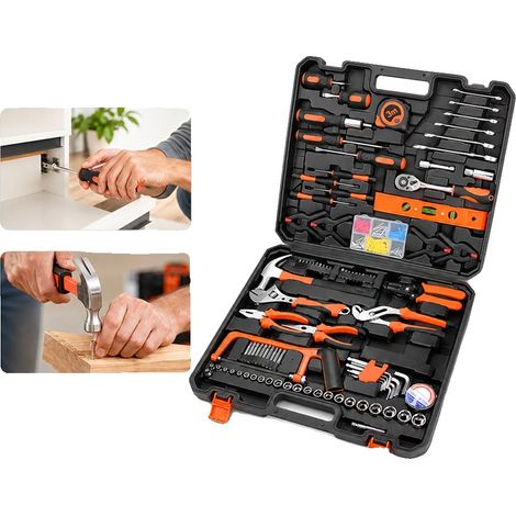 Juego de herramientas manuales de 216 piezas, acero de alta calidad, diseño ergonómico, estuche de almacenamiento portátil, versátil para reparaciones. (1/5)