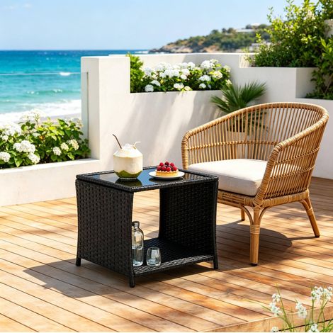 Tavolo giardino in rattan con contenitore 45x45x40 cm OKMYHOME (1/5)