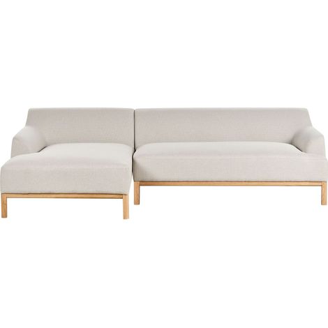 Elegante Divano angolare destro Tessuto poliestere Gambe di legno Soggiorno tortora Chiaro Sosjo