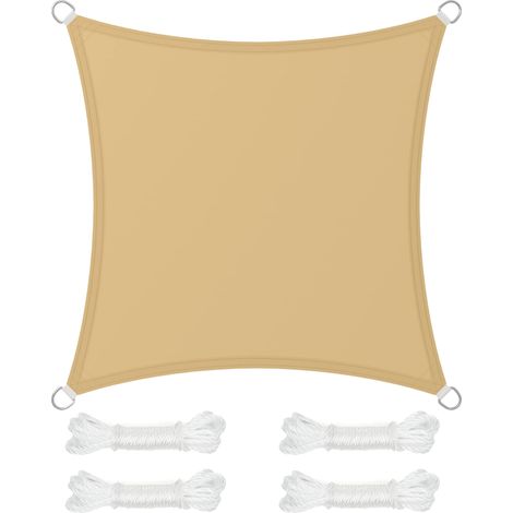 Voile d'Ombrage 3 x 3 m, Hydrofuge Colonne d’Eau de 665 mm, Polyester Anti-déchirure, Protection UV 93%, Terrasse, Jardin, Balcon, Carré, Cordes de 2 m, Jaune Sable GSH33EY (1/5)
