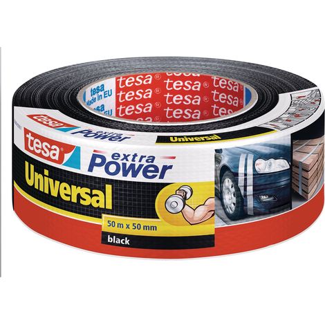 Tesa Extra Power Universale - Nastro Telato per Riparazioni, Fissaggio, Imballaggio, Marcatura e Sigillatura - Nero - 50 m x 50 mm (1/5)