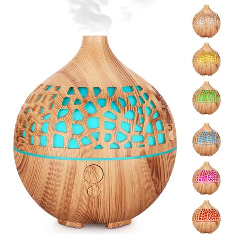 Diffusore di oli essenziali da 180 ml, umidificatore per aromaterapia USB a ultrasuoni e diffusore di profumi con luci LED a 7 colori, diffusore di aromi per camera da letto, spa, yoga, ufficio, marro (1/5)