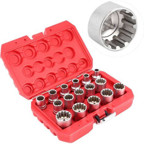 Jeu de 16 douilles universelles cannelées à douze pans 1/2" DR. SAE/MÉTRIQUE (couleur de la boîte aléatoire) (1/5)
