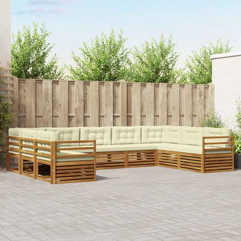 vidaXL Outdoor-Sofagarnitur 9 pcs Natur und Creme Massivholz Akazie (1/5)