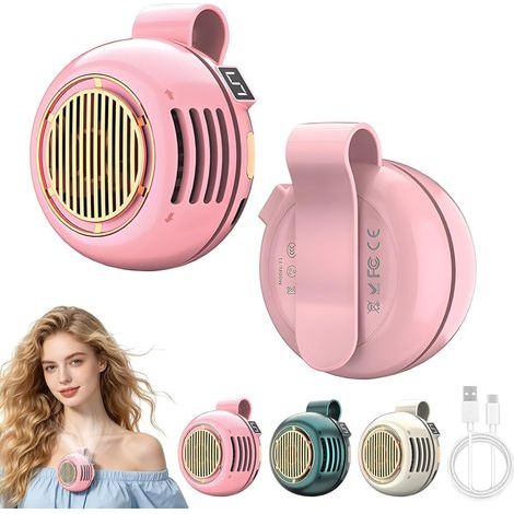 Lot de 2 Ventilateurs à Clip Sans Pale, Rechargeables USB avec Écran LED et Rotation 360°,Rose (1/5)
